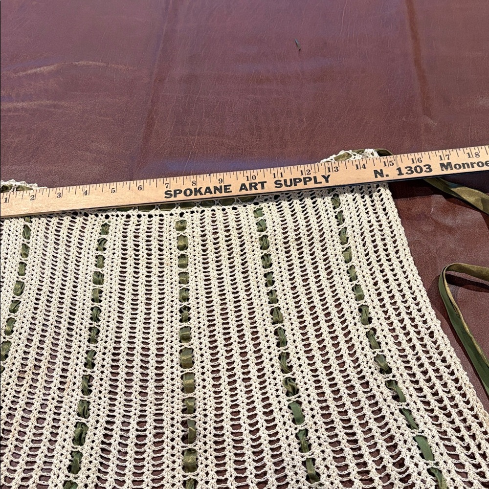 Vintage Crochet Apron with Green Ribbon Accents - Picture 6 of 6
